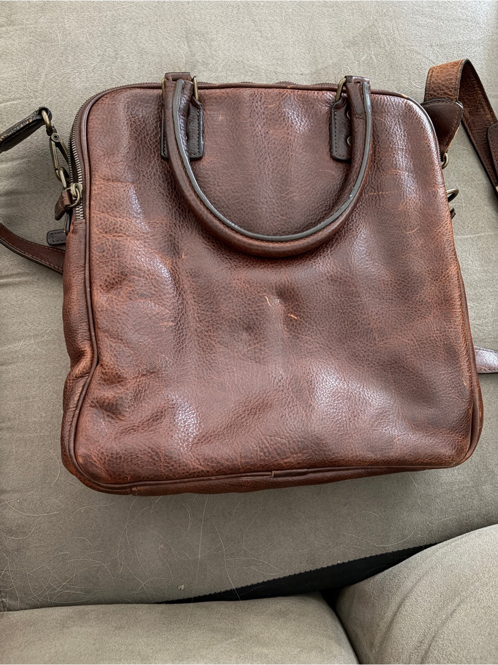 Brown leather high quality leather unisex bag